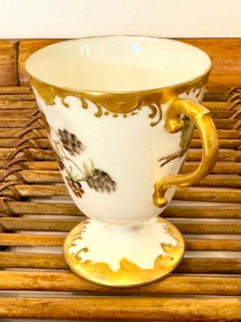 Vintage Hand Painted Porcelain 2-Pc Set Monogram Plate & Footed Berry Teacup